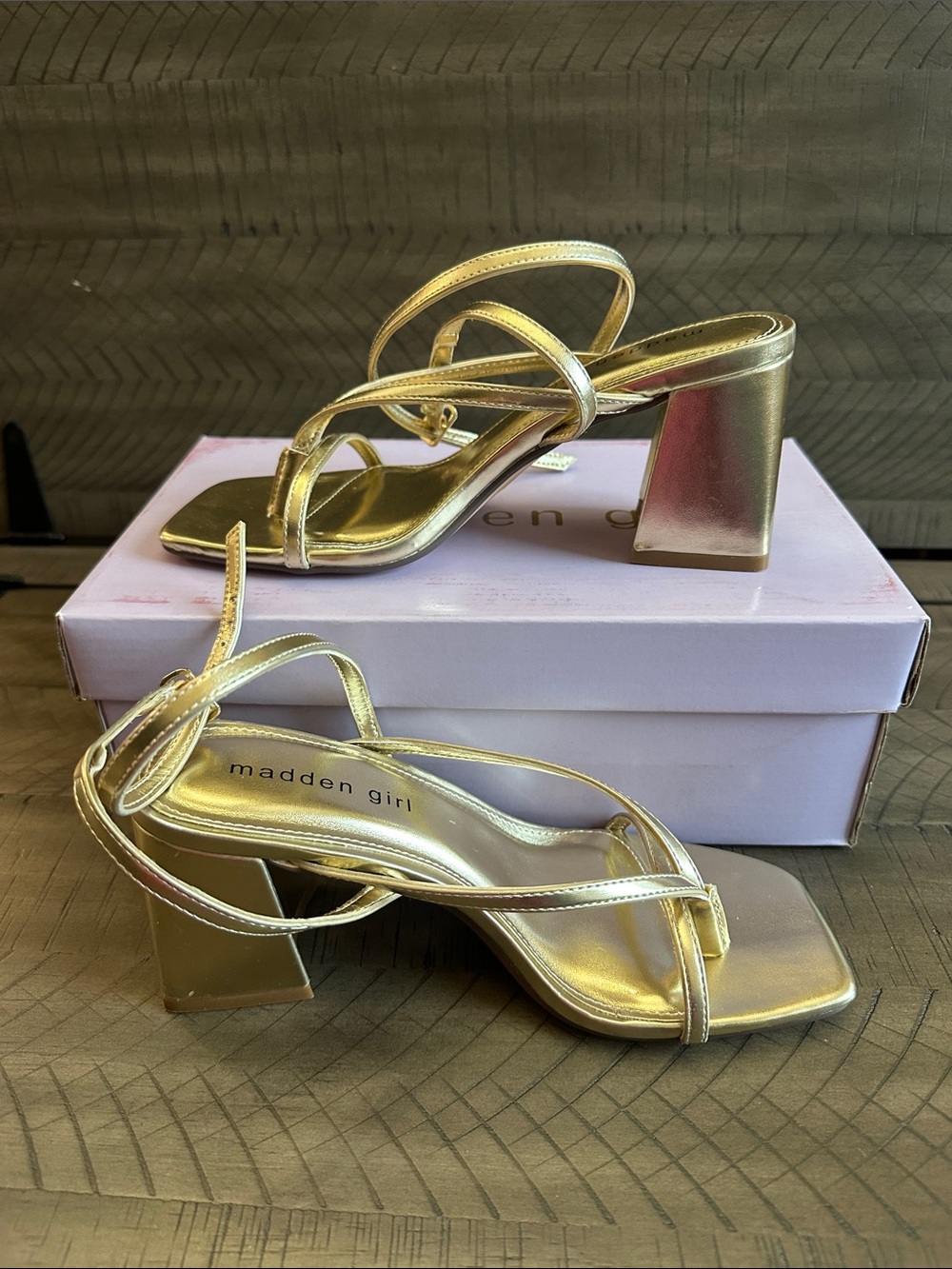 Madden Girl Marrvel Gold Strappy Block Heel Sandals